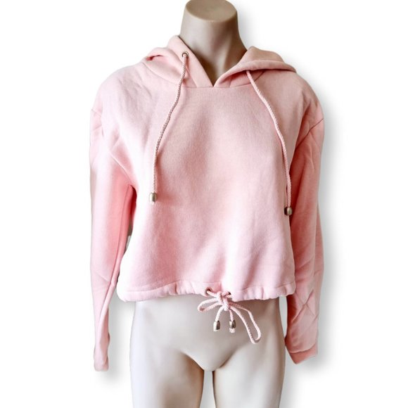 Sweaters - Y2k, pale / pastel / baby pink, cropped, hooded, 3/4 sleeve, jumper fits AU 8-12